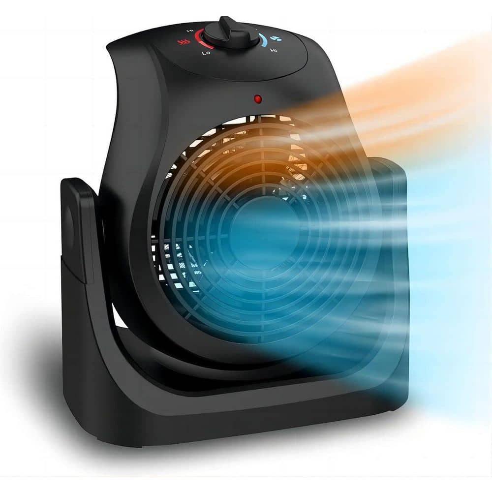 Atemomen 8 in. Portable Desk Fan in Black with 2 in 1 Heater Fan Combo-45°Tilt, 2 Wind Speeds, 1500-Watt Overheat Protection. (2)