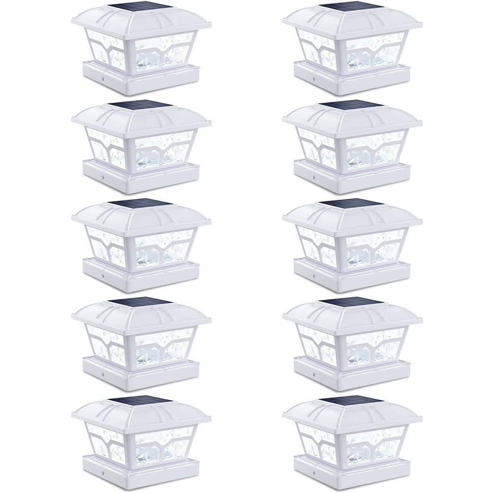 Afoxsos 8-LED Solar Post Cap Lights Outdoor 2 Color Modes White Waterproof for 4x4 5x5 6x6 Wooden Vinyl Posts 10-Pack (2)