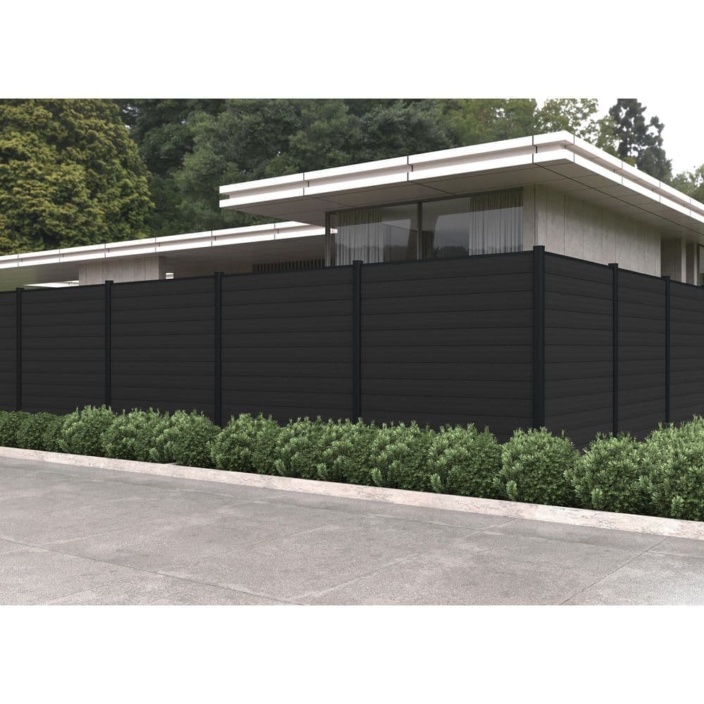 NewTechWood UltraEasy Flat Style Enclosures 6 ft. x 6 ft. Indian Ebony Composite Horizontal Fence Panel Kit with Black Frame (2)