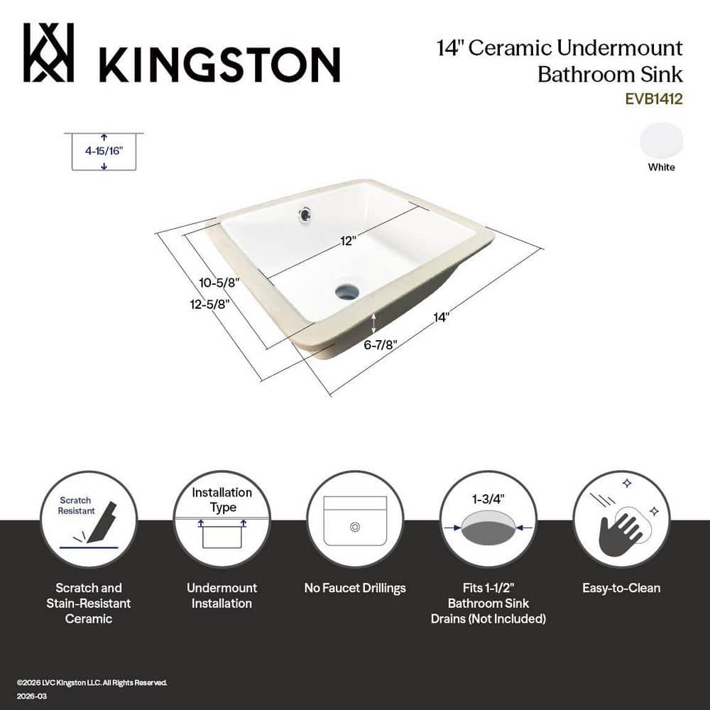 Kingston Brass Linna 14 in. x 12.6 in. Undermount Bathroom Sink in White Ceramic (2)