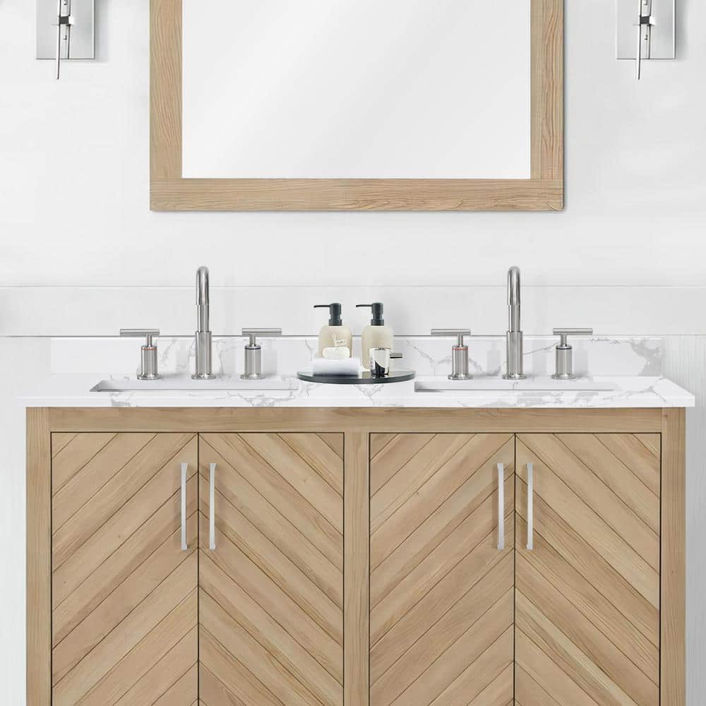 PROOX 48 in. W 22 in. D Engineered Stone Composite White Rectangular Double Sink Bathroom Vanity Top (3)
