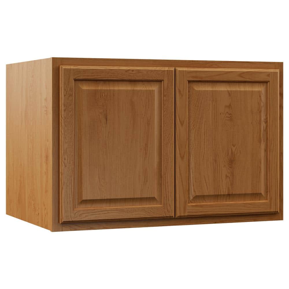 Hampton Bay Hampton 36 in. W x 24 in. D x 12 in. H Assembled Deep Wall Bridge Kitchen Cabinet in Medium Oak
