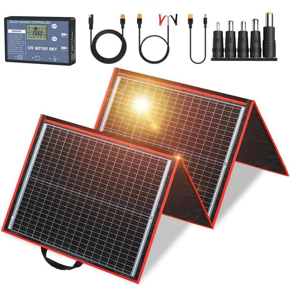Vrbgify 160W 18V Portable Solar Panel Kit with 2 USB Outputs for 12V Systems (1)