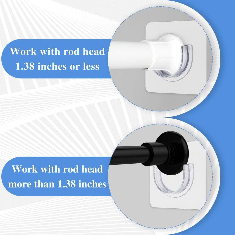 KHKFY Adhesive Transparent Shower Curtain Rod Holder Set for Tension Rods Up to 1.37 in. (2)