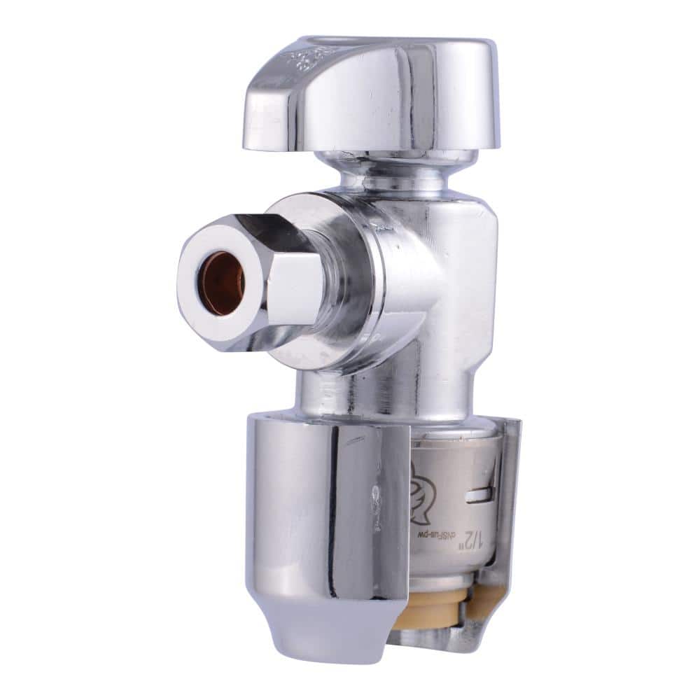 SharkBite Max 1/2 in. Push-to-Connect x 1/4 in. O.D. Compression Chrome-Plated Brass Quarter-Turn Angle Stop Valve
