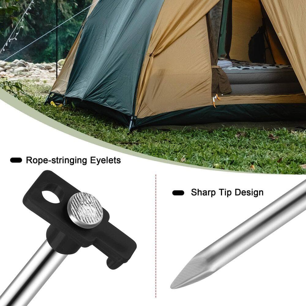 NVNOO 24-Pack 10.25 in. Metal Tent Stakes with 12-Pack 10 ft. Ropes and Storage Bag forGarden Canopies Camping, Black (2)