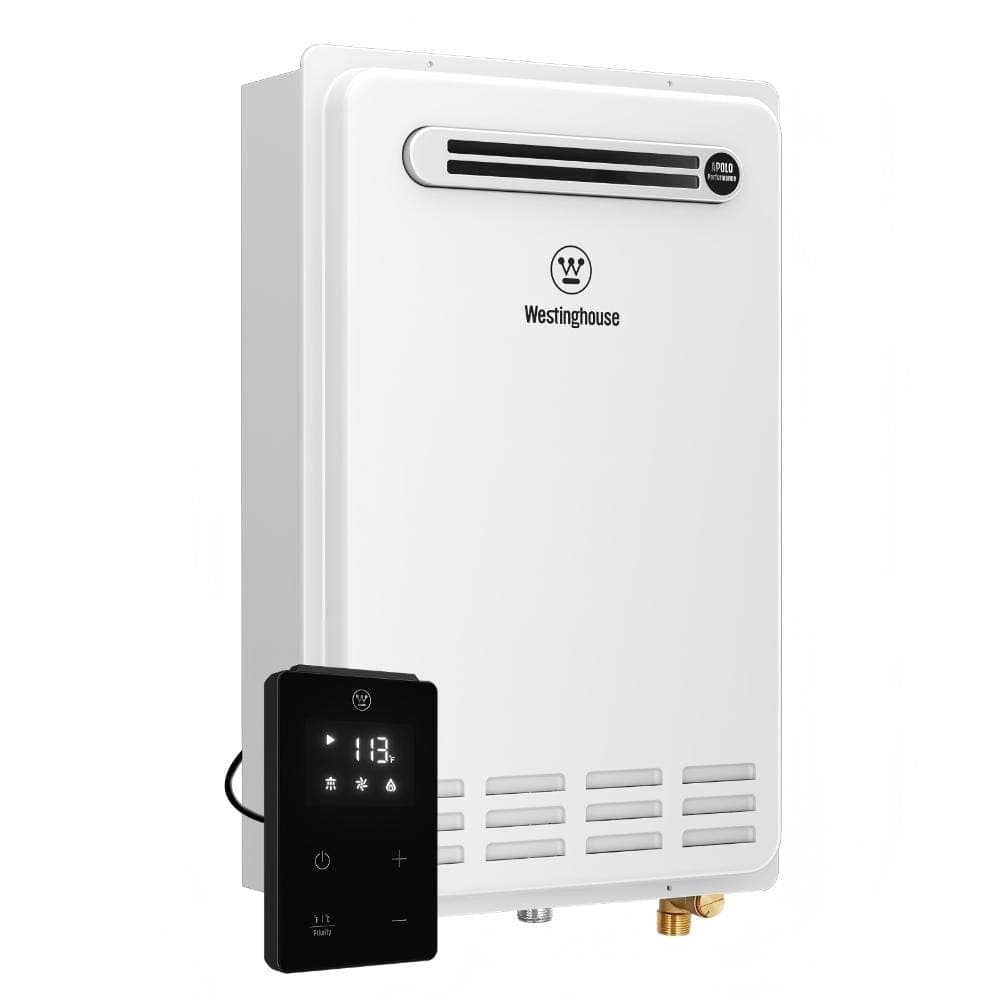 Westinghouse Apolo Natural Gas 120,000 BTU Max 5.1 GPM Instant Hot Tankless Water Heater NG, Outdoor, 120V, CSA Certified, White