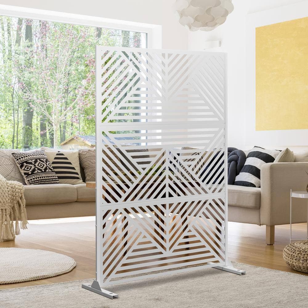 Lirago 72 in. x 47 in. Outdoor Metal Privacy Screen Garden Fence in Zodiac Pattern in White (2)