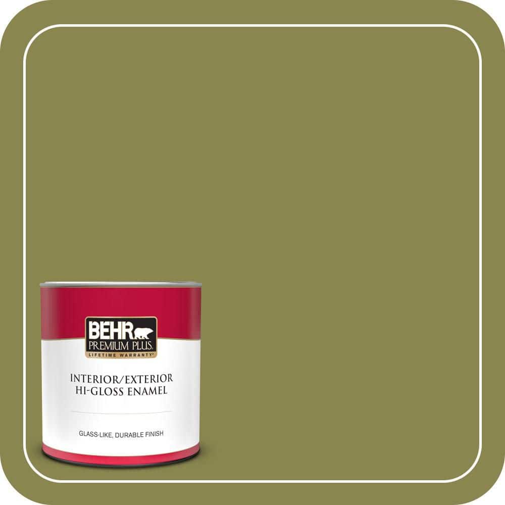 BEHR PREMIUM PLUS 1 qt. #T15-18 Snap Pea Green Hi-Gloss Enamel Interior/Exterior Paint & Primer (1)