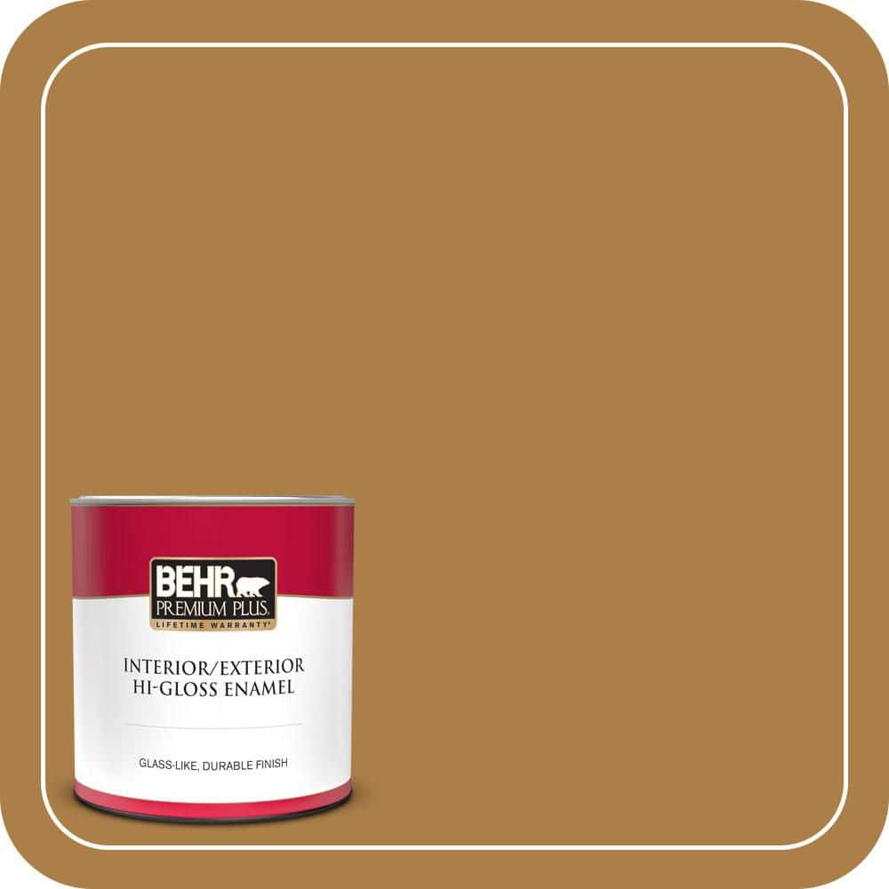 BEHR PREMIUM PLUS 1 qt. #300D-6 Medieval Gold Hi-Gloss Enamel Interior/Exterior Paint & Primer