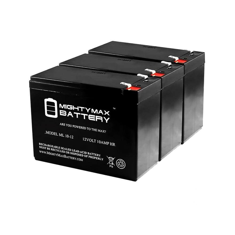 MIGHTY MAX BATTERY ML10-12 - 12-Volt 10AH BP10-12 PWL12-Volt100 A512 10.0SR 10.0S Replacement Battery - 3 Pack (1)