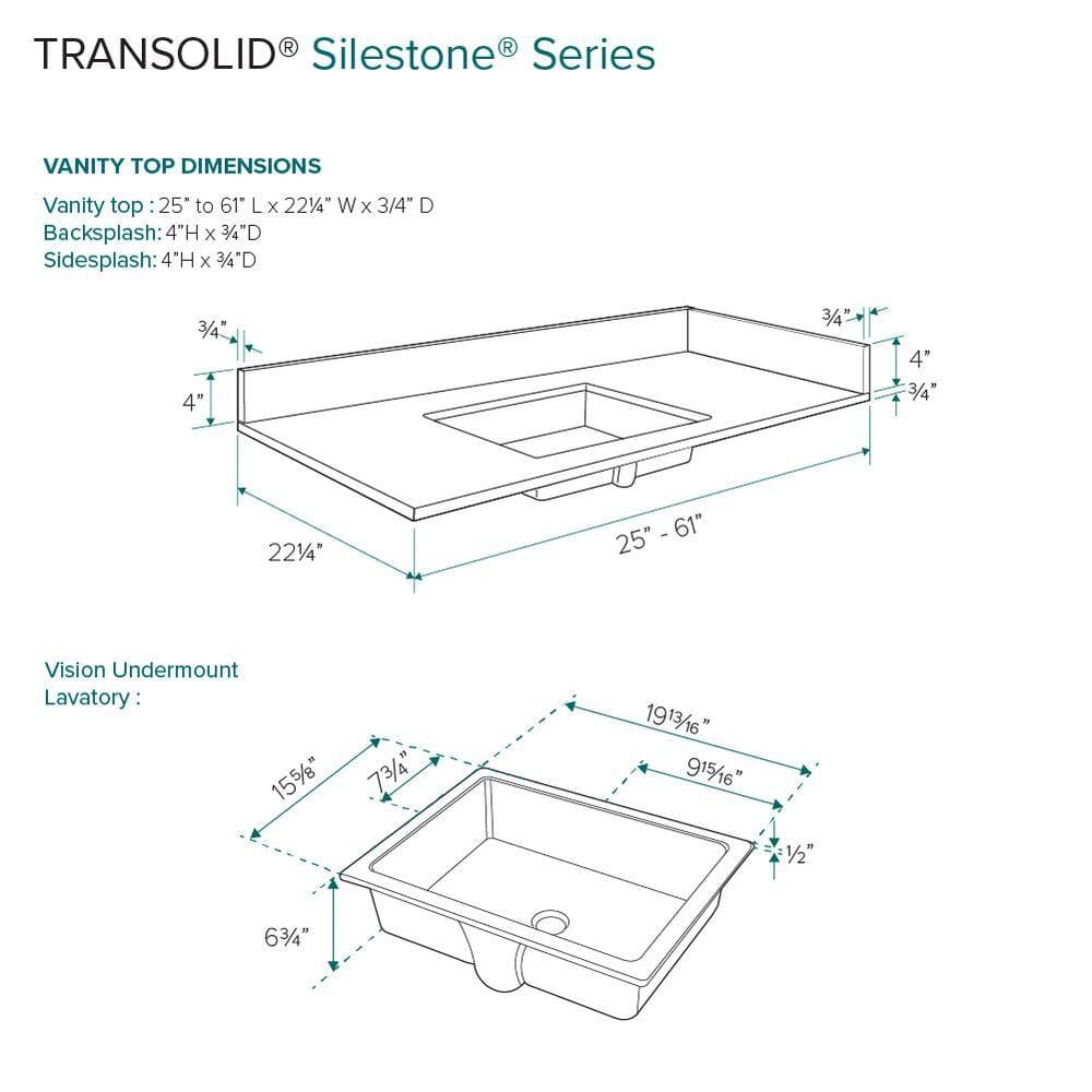 Transolid Silestone 58.5 in. W 22.25 in. D Quartz White Rectangular Single Sink Vanity Top (4)