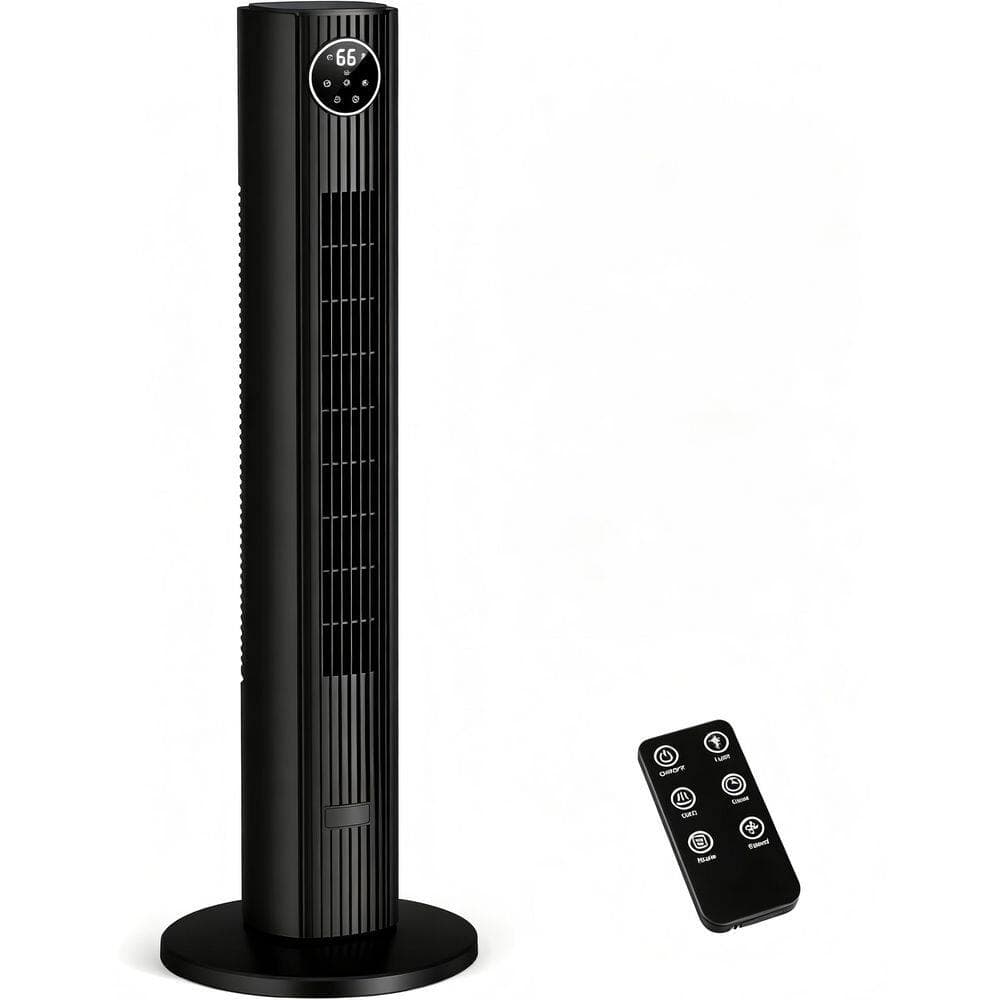 COWSAR 35.43 in. 3-Speed 85° Oscillating Tower Fan with 12 H Timer, Remote, LED Display in Black