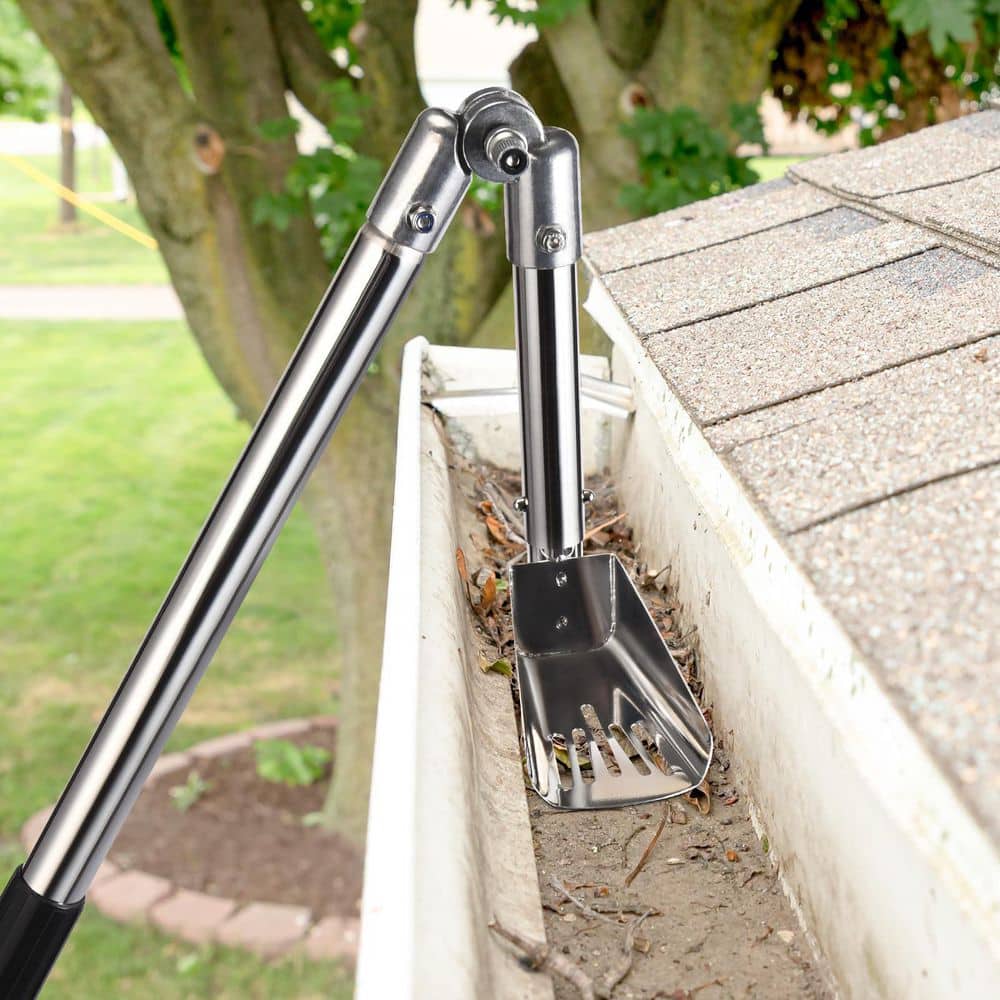 Laybus 6.4 ft. Steel ‎Silvery Gutter Cleaner with Pole and Gutter Brush, Removing Leaves and Debris from Roof Gutters (2)