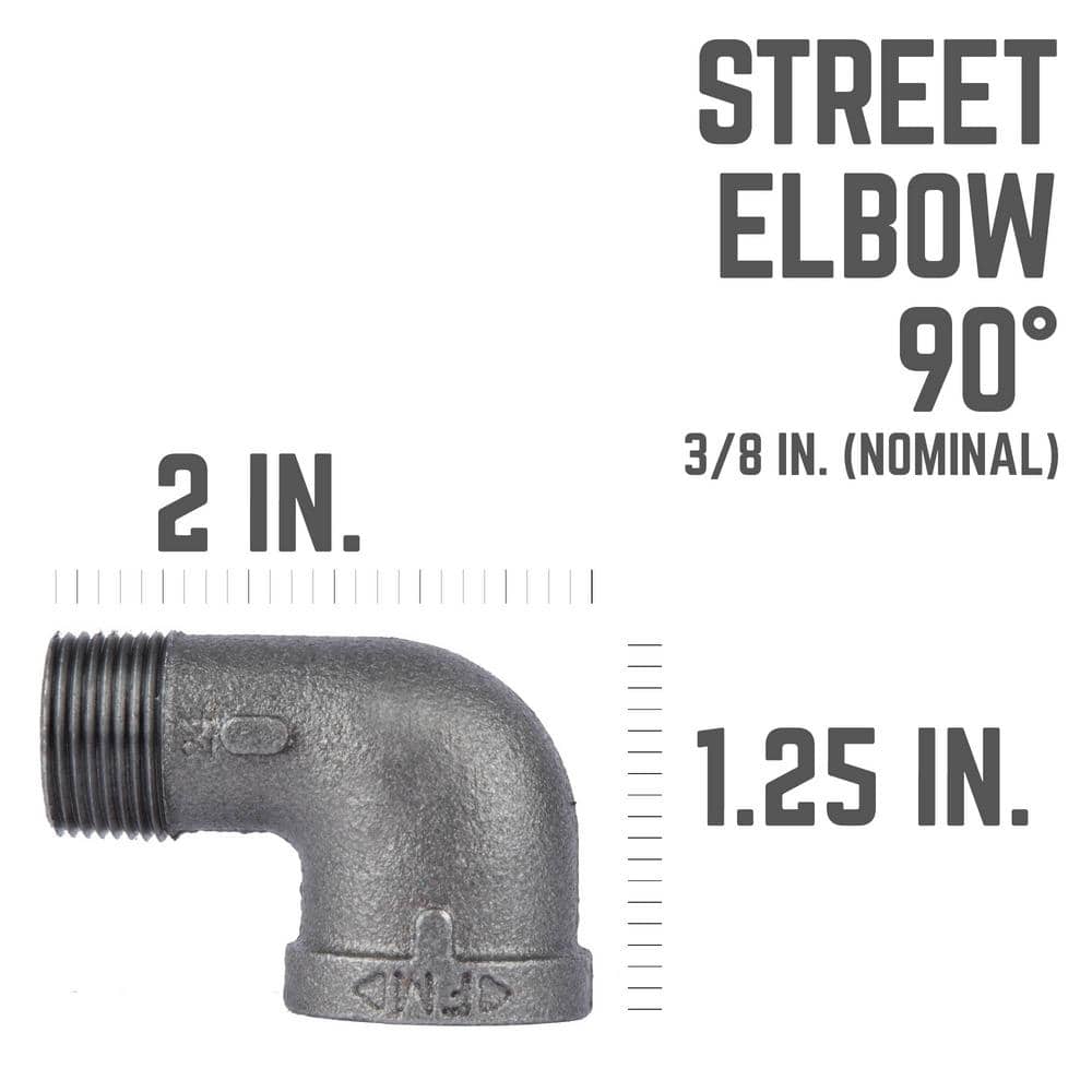 PIPE DECOR 3/8 in. Black Malleable Iron 90 degree FPT x MPT Street Elbow Fitting (8-Pack) (2)