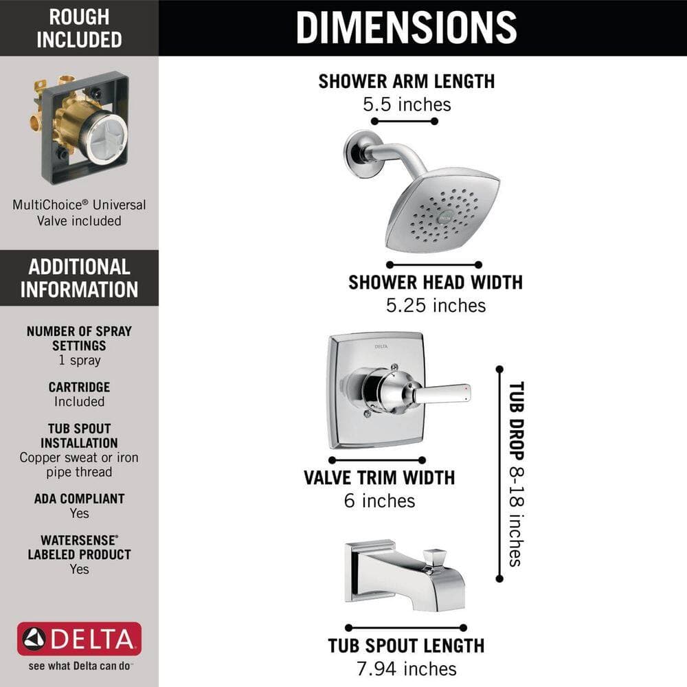 Delta Ashlyn Single Handle 1-Spray Tub and Shower Faucet 1.75 GPM in Chrome Valve Included (3)