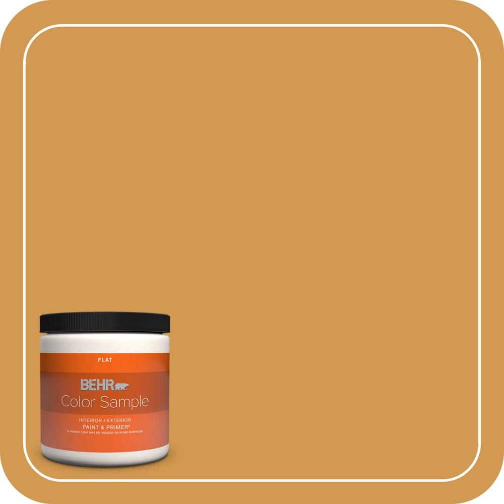 BEHR PREMIUM PLUS 8 oz. #PPU6-02 Saffron Strands Flat Interior/Exterior Paint & Primer Color Sample (1)