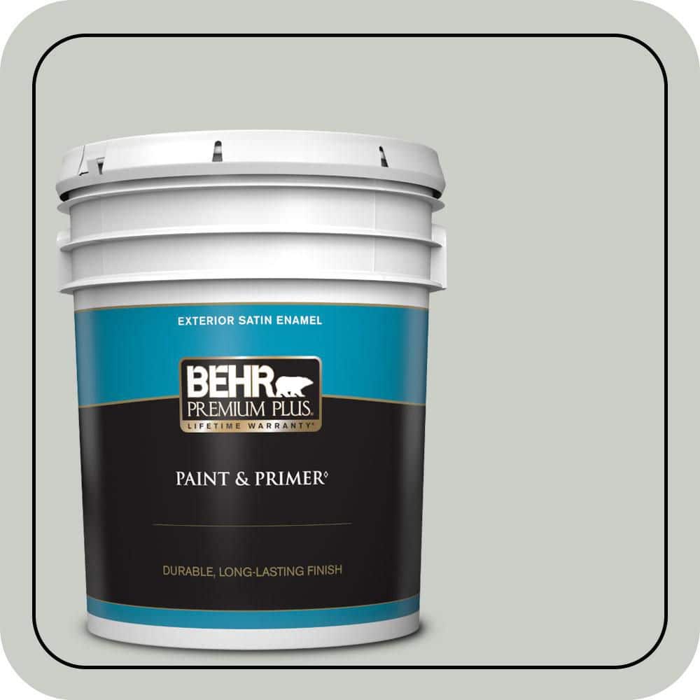 BEHR PREMIUM PLUS 5 gal. #PWL-89 Silver Setting Satin Enamel Exterior Paint & Primer