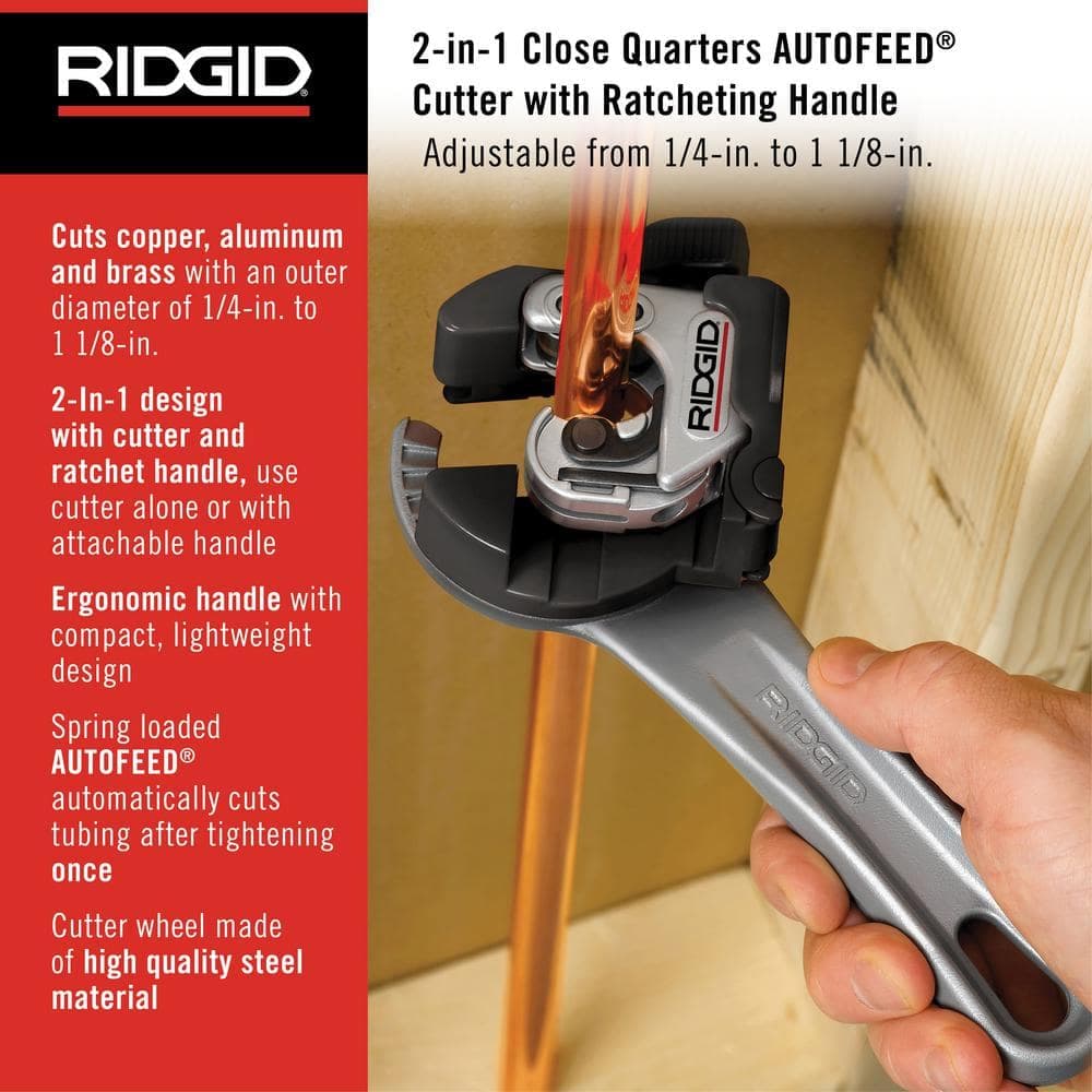 RIDGID 118 2-in-1 Close Quarters AUTOFEED 1/4 in.-1-1/8 in. Metal Tubing Compact Cutter,Tool with X-CEL Knob for Quick Cutting (2)