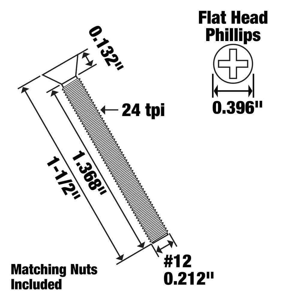 Everbilt #12-24 x 1-1/2 in. Phillips Flat Head Zinc Plated Machine Screw (2-Pack) (3)