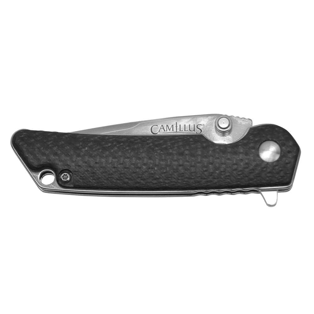 Camillus TRC 2.75 in. Titanium Bonded Drop Point Smooth Edge Folding Knife, Quick Launch Bearing System, Black Carbon FiberHandle (3)
