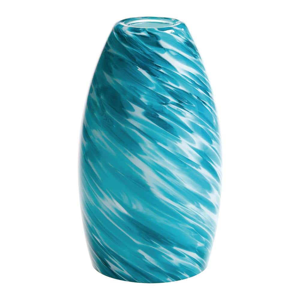PRIVATE BRAND UNBRANDED 7.75 in Blue Swirl Glass Elongated Oval Shaped Replacement Pendant Shade with 2.25 in. Neckless Fitter (4)