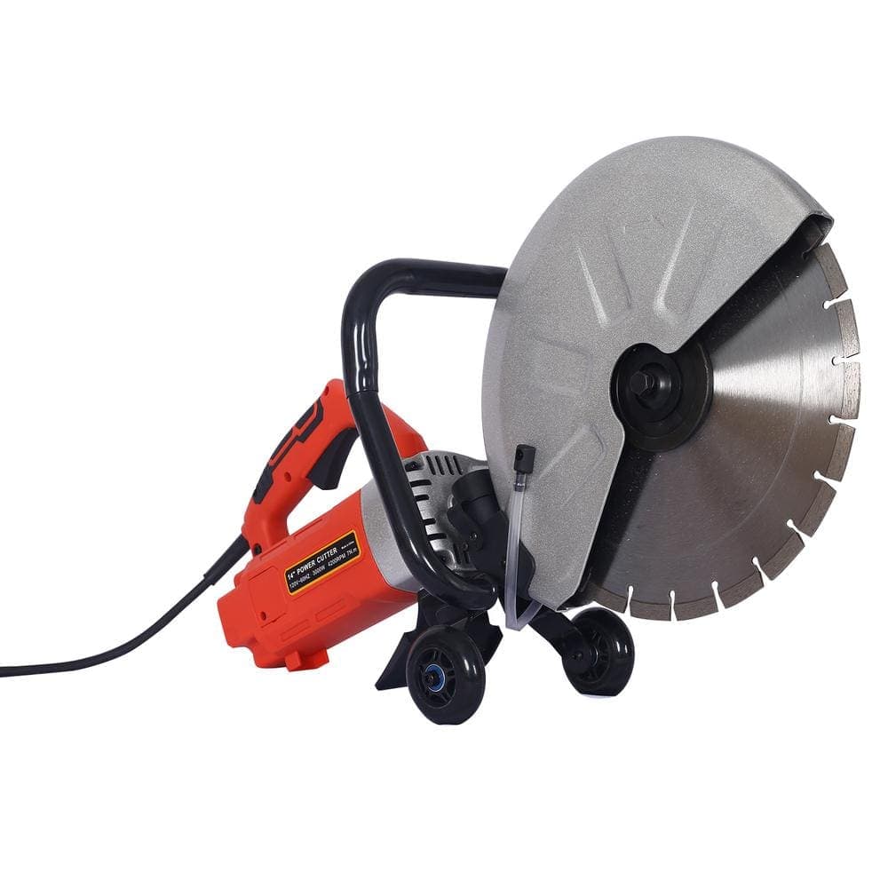 maocao hoom Electric 14 in. Cut Off Saw Wet/Dry Concrete Saw Cutter Guide Roller with Water Line Attachment 3000-Watt with blade (1)