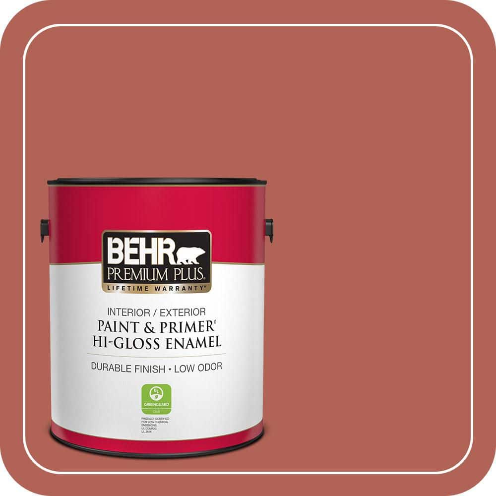 BEHR PREMIUM PLUS 1 gal. #QE-04 Chimayo Red Hi-Gloss Enamel Interior/Exterior Paint & Primer