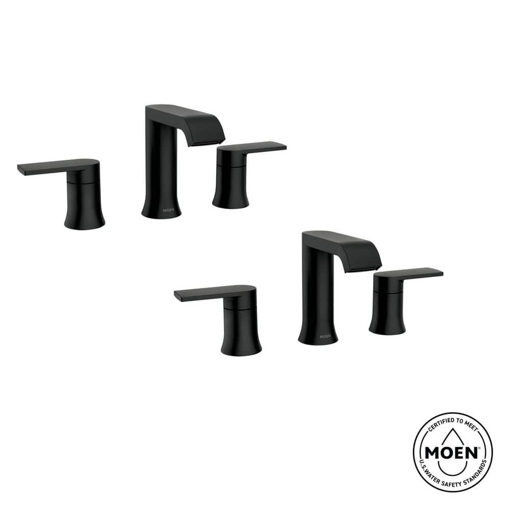 MOEN Genta 8 in. Widespread Double Handle Bathroom Faucet with Drain Included in Matte Black (2-Pack)(Valve Included)