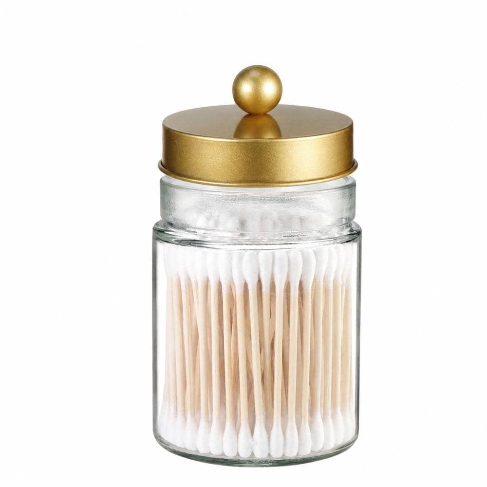 Unbranded Apothecary Jar Canisters Bathroom Vanity Organizer 3 Pack Gold with Stainless Lids for cotton swabs set (3)