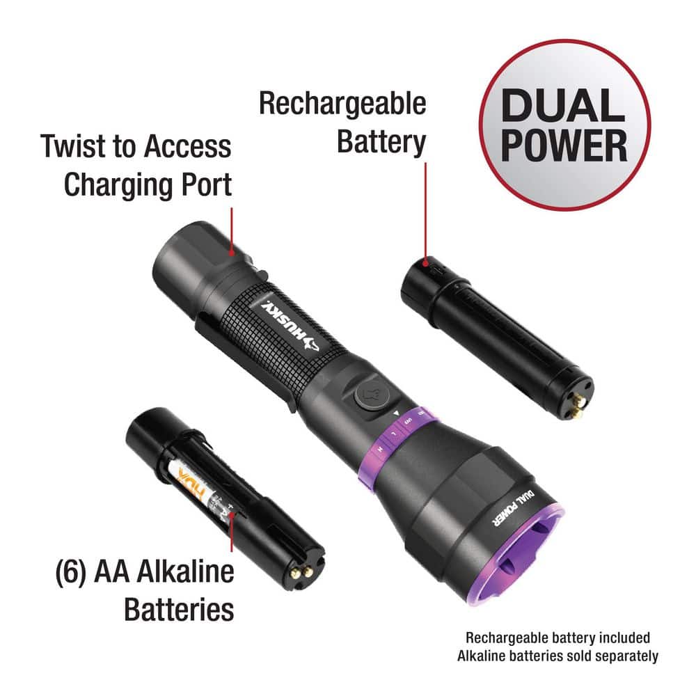 Husky 600 Lumens Dual Power LED Rechargeable Flashlight with UV (4)