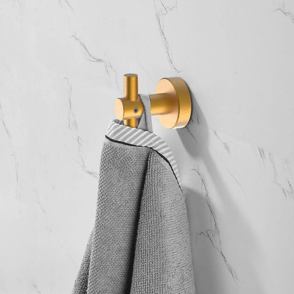Tileon Brushed Gold Aluminum Alloy Wall-Mounted Knob Robe/Towel Hook, Bathroom Wall Hanging Hook with Round Base (2-Pack) (2)