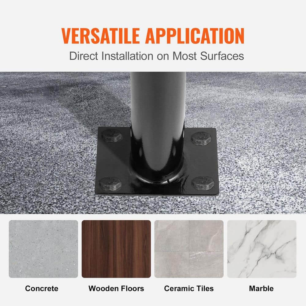 VEVOR 38 in. x 18 in. Single Post Handrail Fits 1 or 2 Steps Wrought Iron Outdoor Stair Railing 441 lbs. Capacity Black (3)