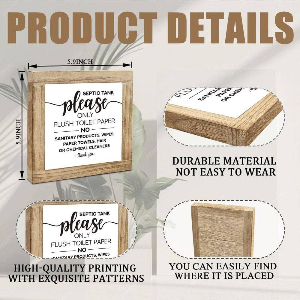 LAIFUCAM Wood Finish Freestanding Bathroom Sign Rustic Farmhouse Decor Septic Tank Reminder Toilet Paper Only Flush (2)
