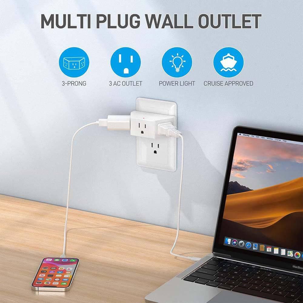 Yichuhaoxi 2 Pack Small Electric Outlet Adapter Multi Plug Extender 3 Prong Adapter for Travel Cruise Ship Dorm Room (3)