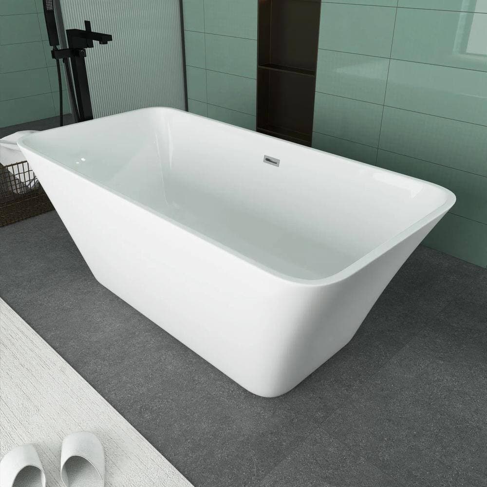 JimsMaison 59 in. x 30 in. Acrylic Freestanding Soaking Bathtub in Glossy White (2)