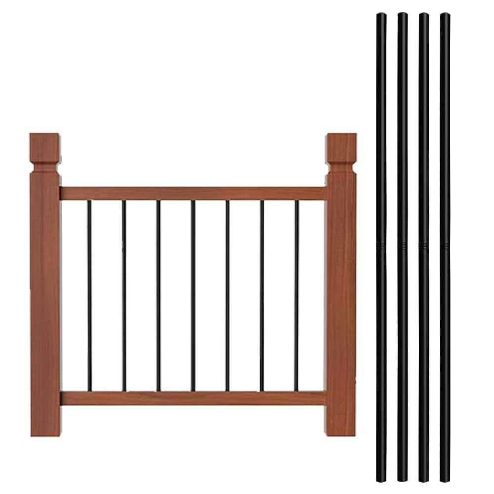 Afoxsos 10 Pack 0.74 in. x 32 in. Metal Deck Balusters Round Spindles Black Hollow Stair Railing Kit for Outdoor Porch and Patio (1)