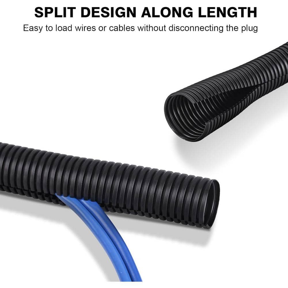 Ahfiwaso 1/2 in. 25 ft. Black Cable Cover Flame Retardant Split Wire Loom Flexible Tubing with Insertion Tool and Heat Resistant (3)