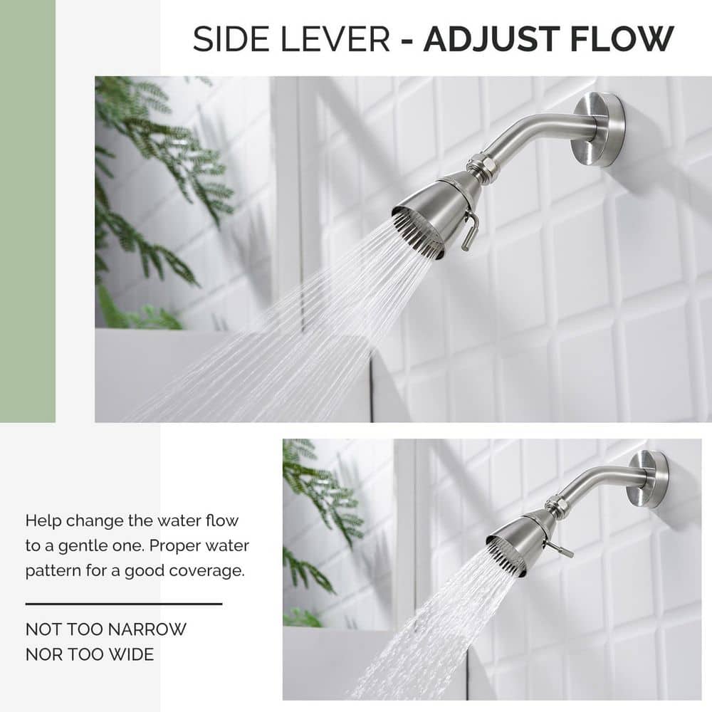 Wudkey 3.27 in High-Flow Shower Head, 360° Swivel Joint and Flow Control Lever Brushed Brass Finish Includes Mounting Hardware (3)