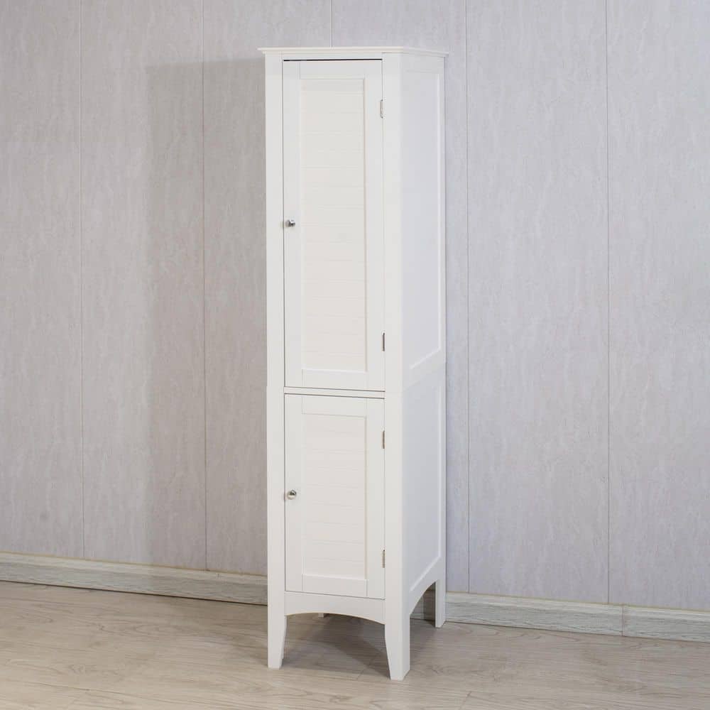 YSQCAR 15.36 in. W x 15.36 in. D x 63 in. H White MDF Freestanding Linen Cabinet with One-Drawer Tilt-Out Laundry Sorter (3)