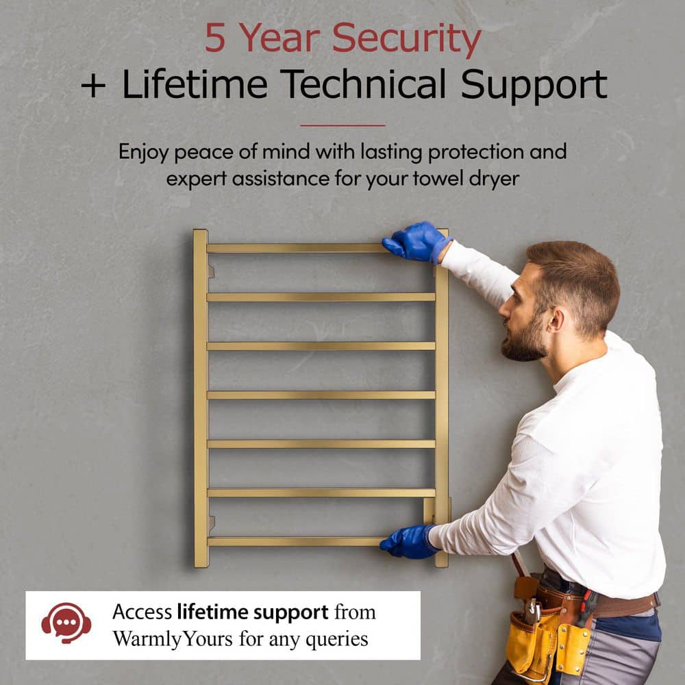 WarmlyYours 7-Bar Tahoe Towel Warmer, Hardwired, Gold Stainless Steel (3)