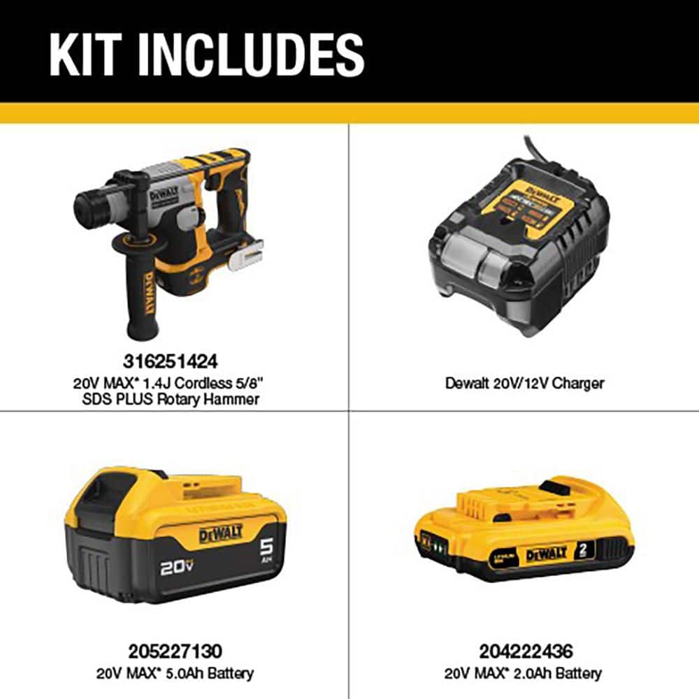 DEWALT ATOMIC 20V MAX Lithium-Ion Cordless Brushless Ultra-Compact 5/8 in. SDS Plus Hammer Drill with 5 Ah and 2 Ah Batteries (2)