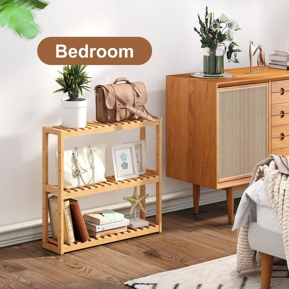 Wudkey Adjustable 3-Tier Over-the-Toilet Wall Mounted 24 in. W x 28 in. H x 8 in. D Bamboo Rectangular Shelf in Natural (3)