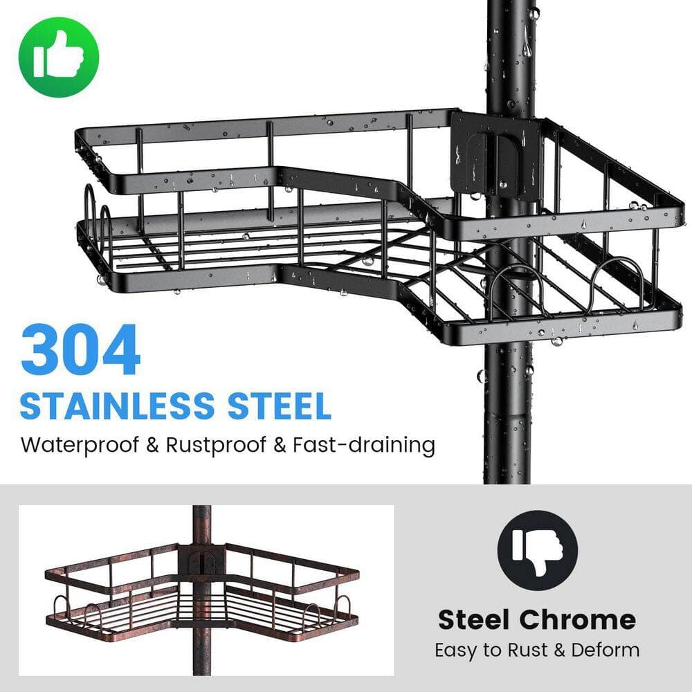 Anqtovp Tension Mount Adjustable Rustproof Stainless Steel 4-Tier Shower Caddy in Black for Bathroom Storage 31-124 in. (3)