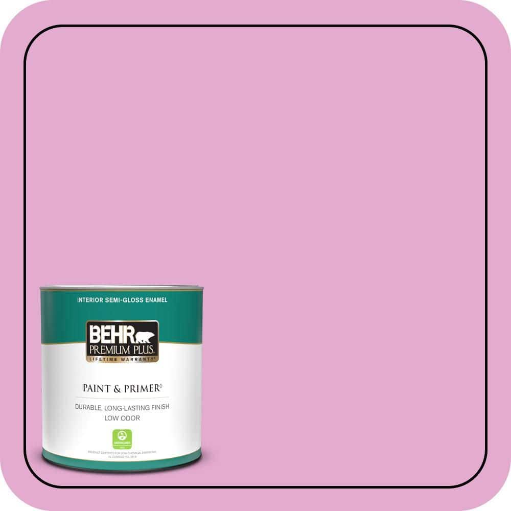 BEHR PREMIUM PLUS 1 qt. #680A-3 Pink Bliss Semi-Gloss Enamel Low Odor Interior Paint & Primer