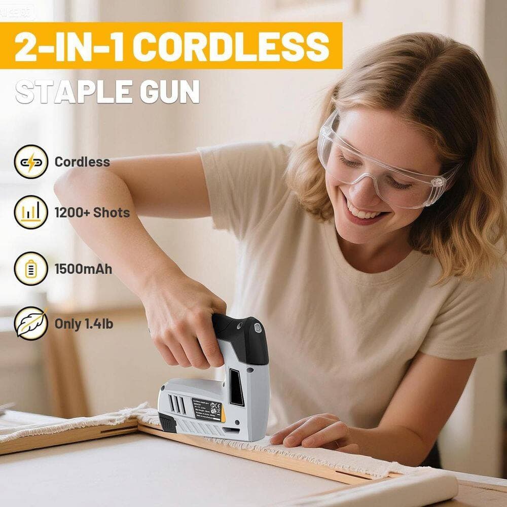 YICHUHAOXI Cordless Electric Staple Gun Brad Nailer Kit 2-in-1 Ergonomic Handle 1-Pack Gray for Upholstery DIY (3)
