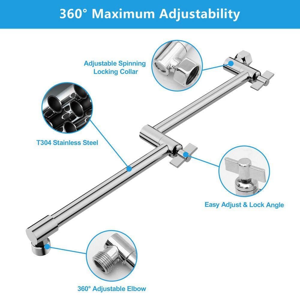 LORDEAR 16 in. L Rain Shower Extension Adjustable Arm in Chrome (2)