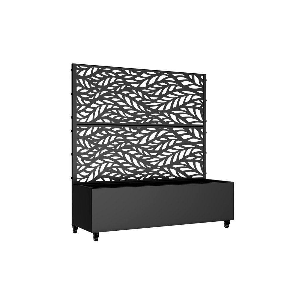 Lirago 47 in. H x 47 in. W Rectanglar Black Outdoor Metal Privacy Screen Planter Box Wall Decor in Leaf Pattern (2)