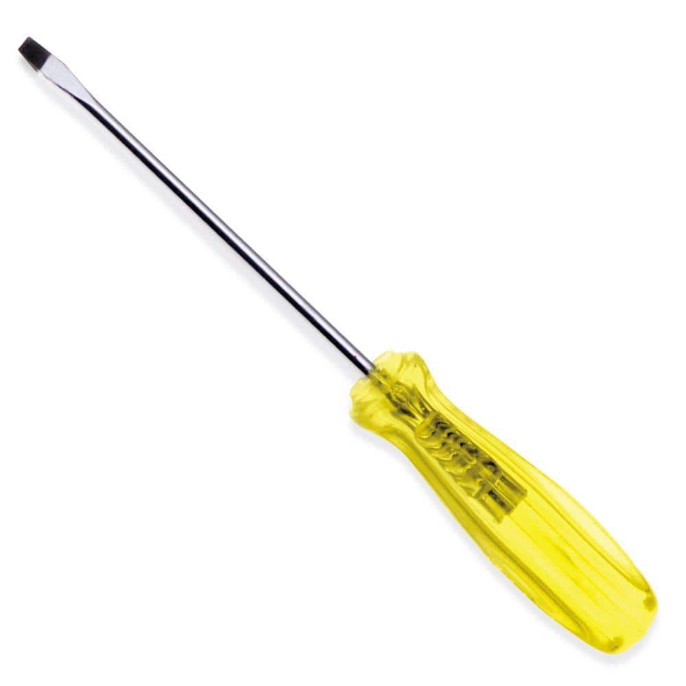 URREA 8 in. Long Round Shank Flat Tip Amber Handle Screwdriver