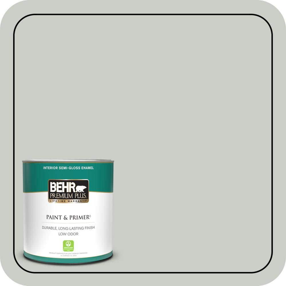 BEHR PREMIUM PLUS 1 qt. #PWL-89 Silver Setting Semi-Gloss Enamel Low Odor Interior Paint & Primer